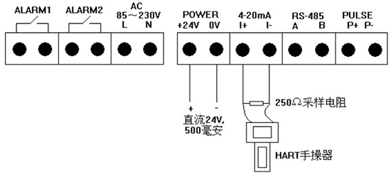 熱式高壓氣體質(zhì)量流量計(jì)四線(xiàn)制4-20mA接線(xiàn)圖