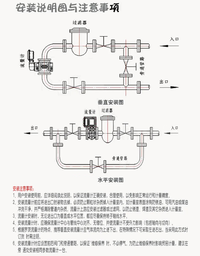 氣體羅茨流量計安裝說明圖